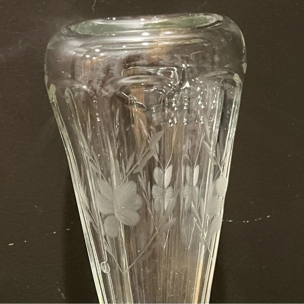 Vintage Automobile Limousine Etched Glass Bud Vase